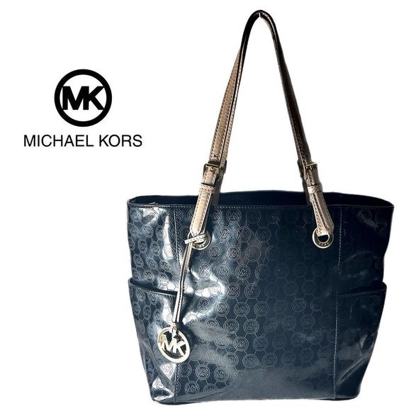 MICHAEL Michael Kors Handbags - MICHAEL Michael Kors Signature Patent East West Tote Black Monogram Purse